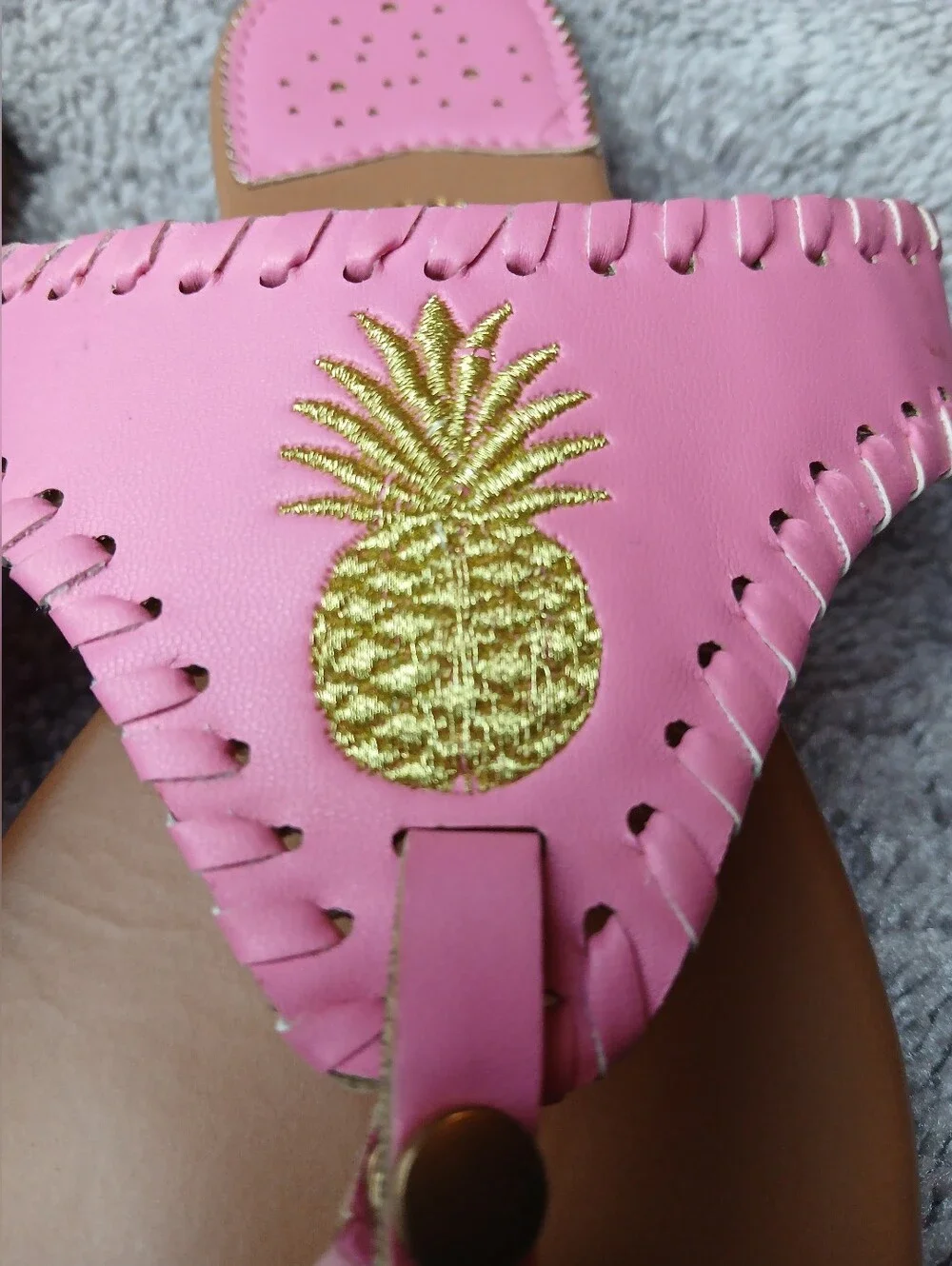 Simply Southern Pink Pineapple Whipstitch Sandals Size 7 Thong Sandals